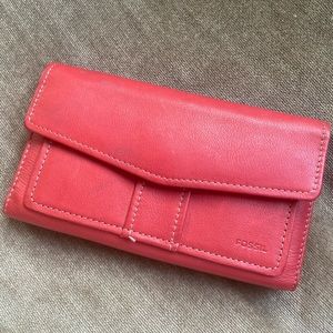 Fossil red genuine leather wallet